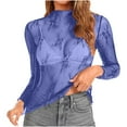 thumbnail image 4 of Fznquz Long Sleeve T Shirts Women Casual Blue Lace Top Mock Neck Mesh Party Club Night Women's Tops XL, 4 of 4