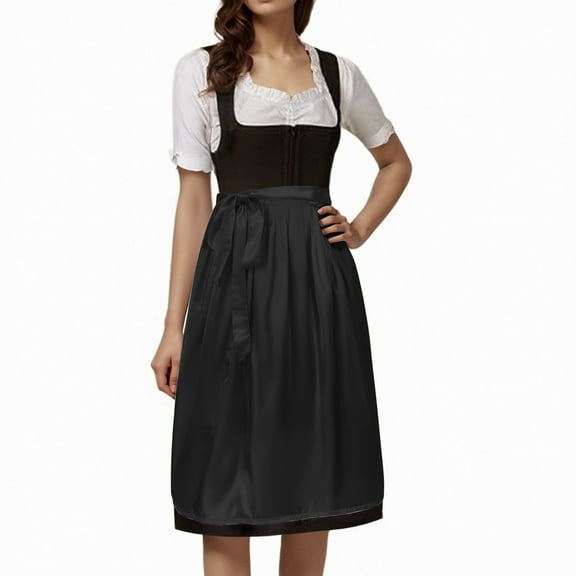 FEIFLY Holiday Women Classic Solid Color Half Apron With Ties For Party Dresses Bavarian Style Breathable Wear