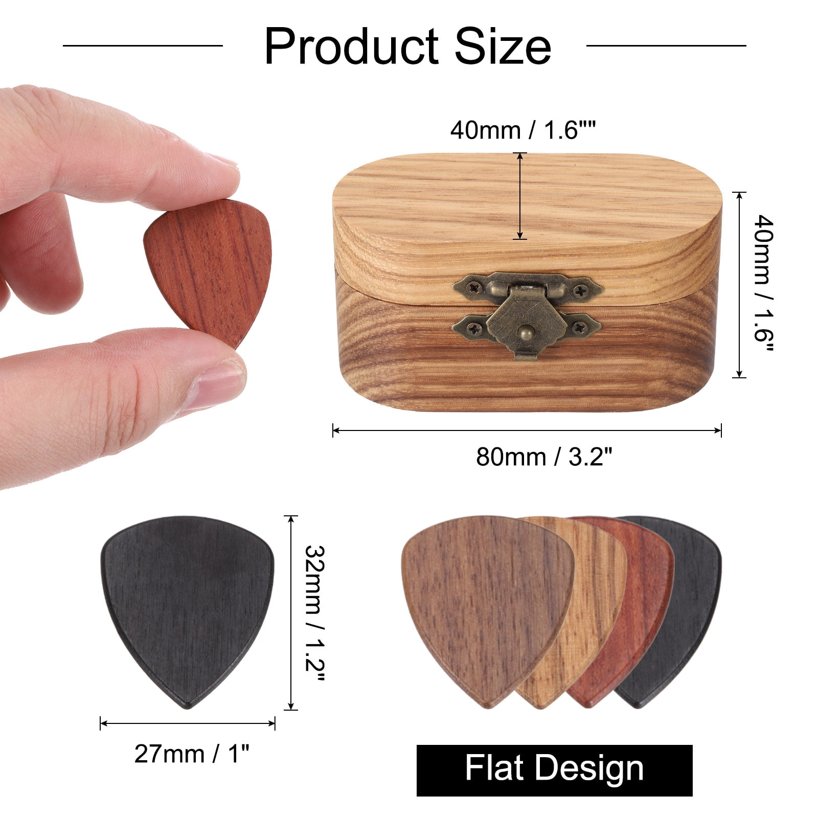 Uxcell Wooden Guitar Pick Holder Mini Guitar Picks Box Case with 5 Pack Flat Wood Guitar Picks Acoustic Guitar Box