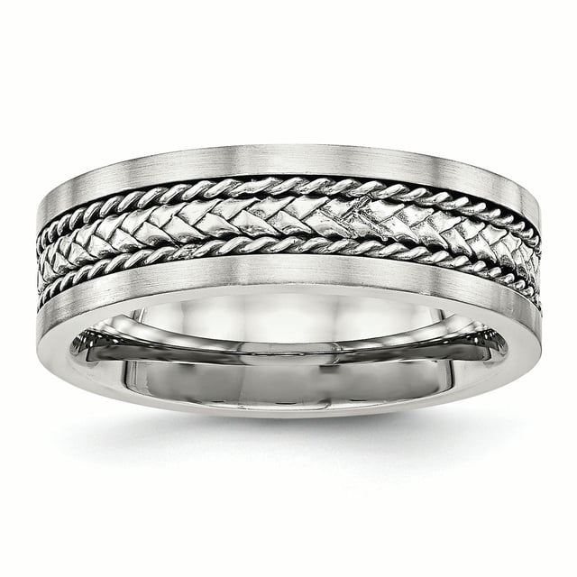 Stainless Steel Satin & Polished w/Silver Center Inlay Ring Size 9