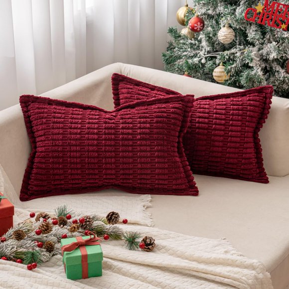 Fundas de almohada decorativas MIULEE de pana burdeos de 30 x 51 cm, paquete de 2