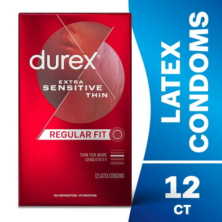 Durex Condoms For Men, Extra Sensitive Thin Condoms, Lubricated Rubber Latex, FSA/HSA, 12 ct