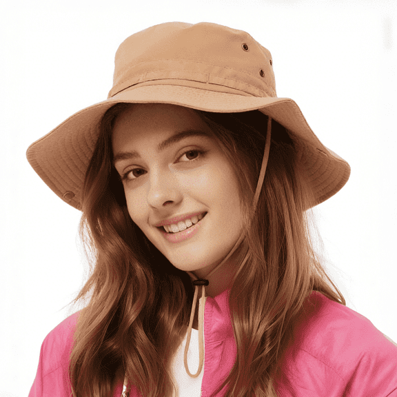 HLLMAN Womens Packable Sun Hat with Strap,Waterproof Wide Brim Bucket Hat for Fishing