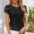 thumbnail image 2 of Women's T-Shirts Crew Neck Petal Sleeve Casual Loose Fit T Shirt Summer Blouse for Everyday Wear & Stylish Comfort, 2 of 4
