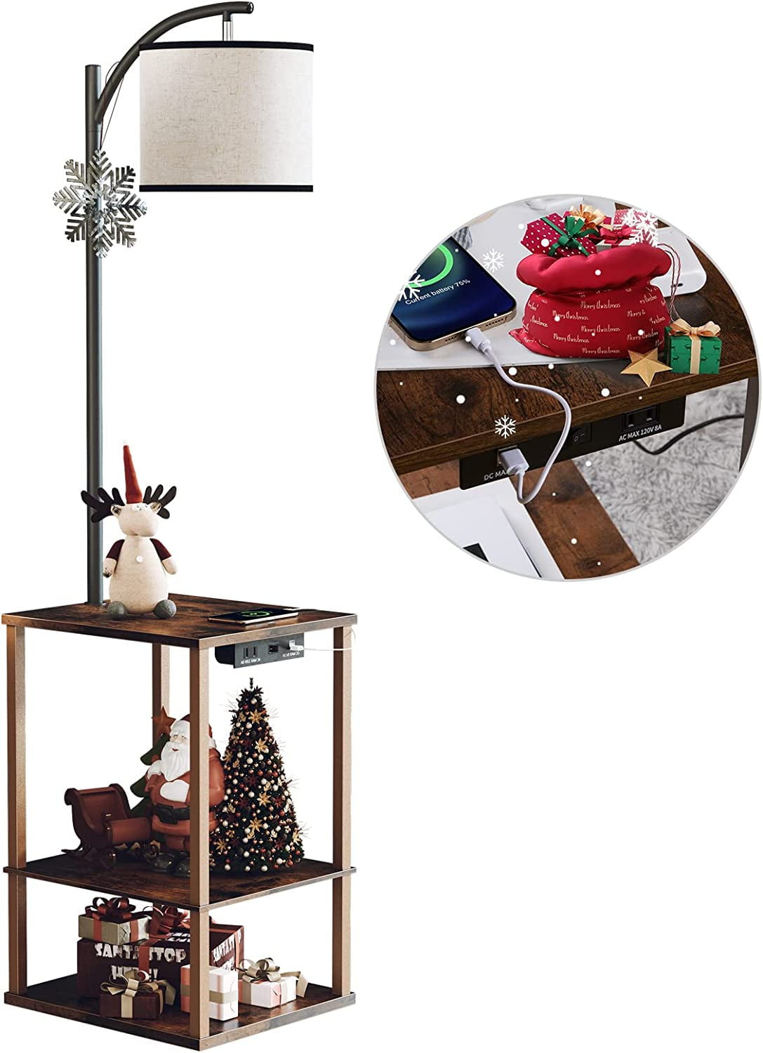 SUNMORY Floor Lamp with Table, Lamps for Living Room with USB Charging Station Port, 3-Color Temperature LED Bulb Attached End Table with Shelves, Side Table Lamps for Living Room Bedroom Office,