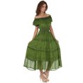 thumbnail image 3 of Sakkas Stonewashed Off Shoulder Crepe Hem Peasant Dress - Green - One Size, 3 of 4
