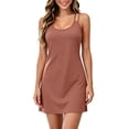 thumbnail image 2 of ClodeEU Women's Scoop Neck Spaghetti Strap Bodycon Mini Dress,Solid Slim Short Dress Brown,Women's Plus XL, 2 of 7