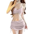 thumbnail image 2 of PWPSG Fringe Trim Bikini Top with Matching Skirted High Waist Bottom Two Piece Swimsuit Pink S, 2 of 5