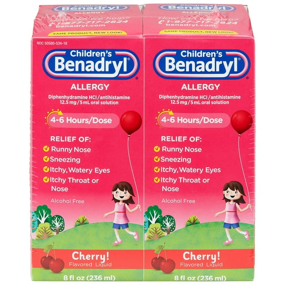 Children Bendarl Allergy Liquid Cherry 8 Oz 2 Pk