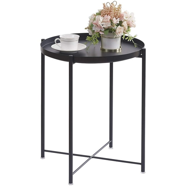 OVICAR Metal Tray End Table, Round Accent Coffee Side Table, Anti-Rust ...