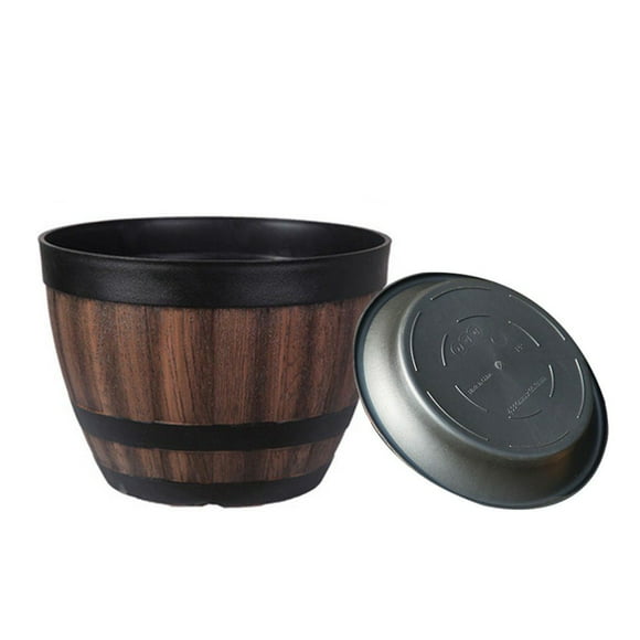 Resin Whiskey Barrel Flower Pot Planter Vintage Style Indoor Outdoor Garden Yard Patio With Tray 228mm Without Holes