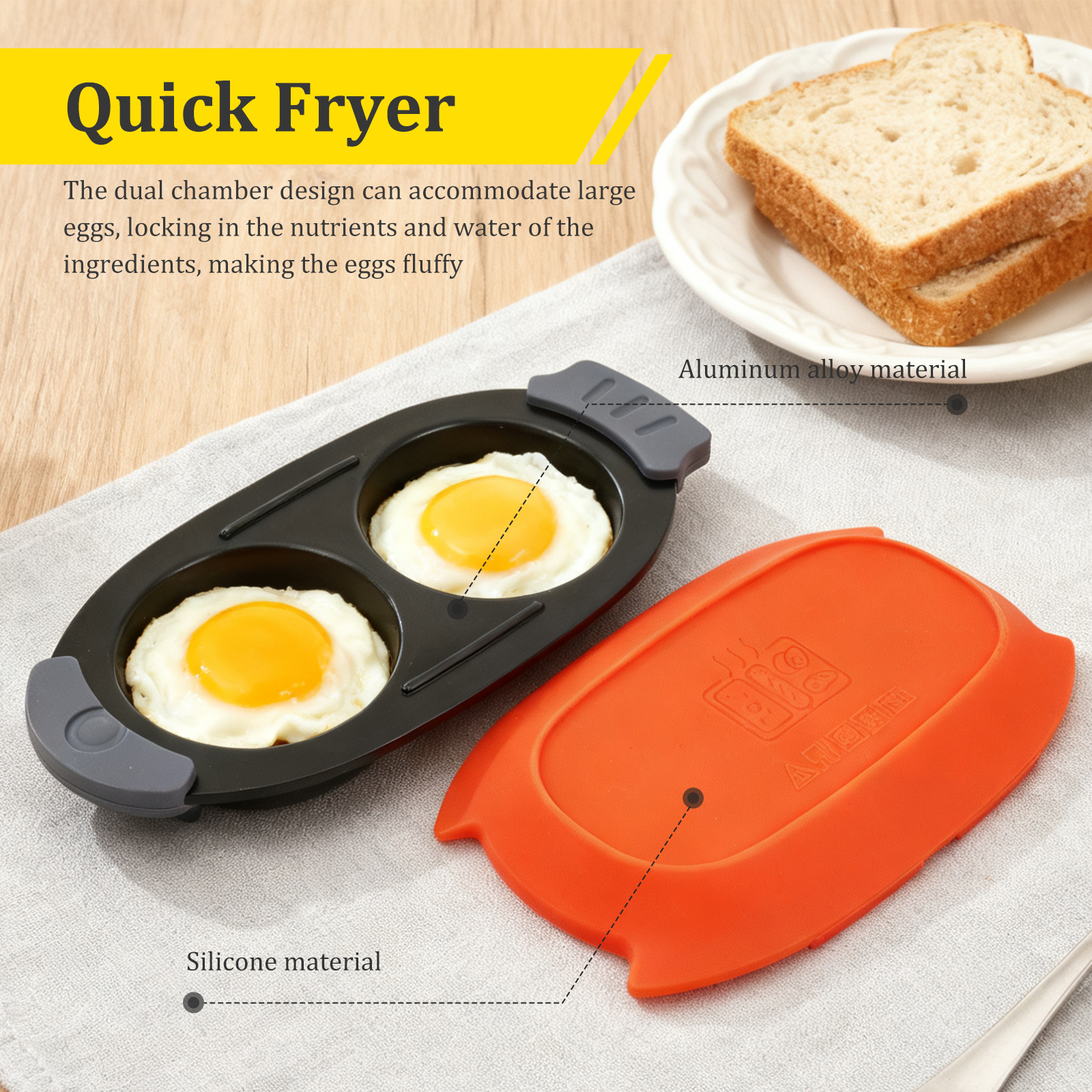 Qenwkxz Microwave Egg Fryer, 2 Cavity Quick Heat Microwavable Egg Maker with Silicone Lid for Breakfast Sandwiches Kitchen