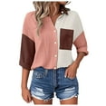 thumbnail image 3 of YDFCWXW Women's Color Block Long Sleeve Button Down Boyfriend Shirt Blouses White, XL, 3 of 6