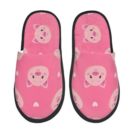 Balery Cartoon Pigs and Hearts Slient Indoor Furry Fleece Comfort House Shoes Soft Non-Slip Home Shoes Cotton slippers House Slippers-- Large