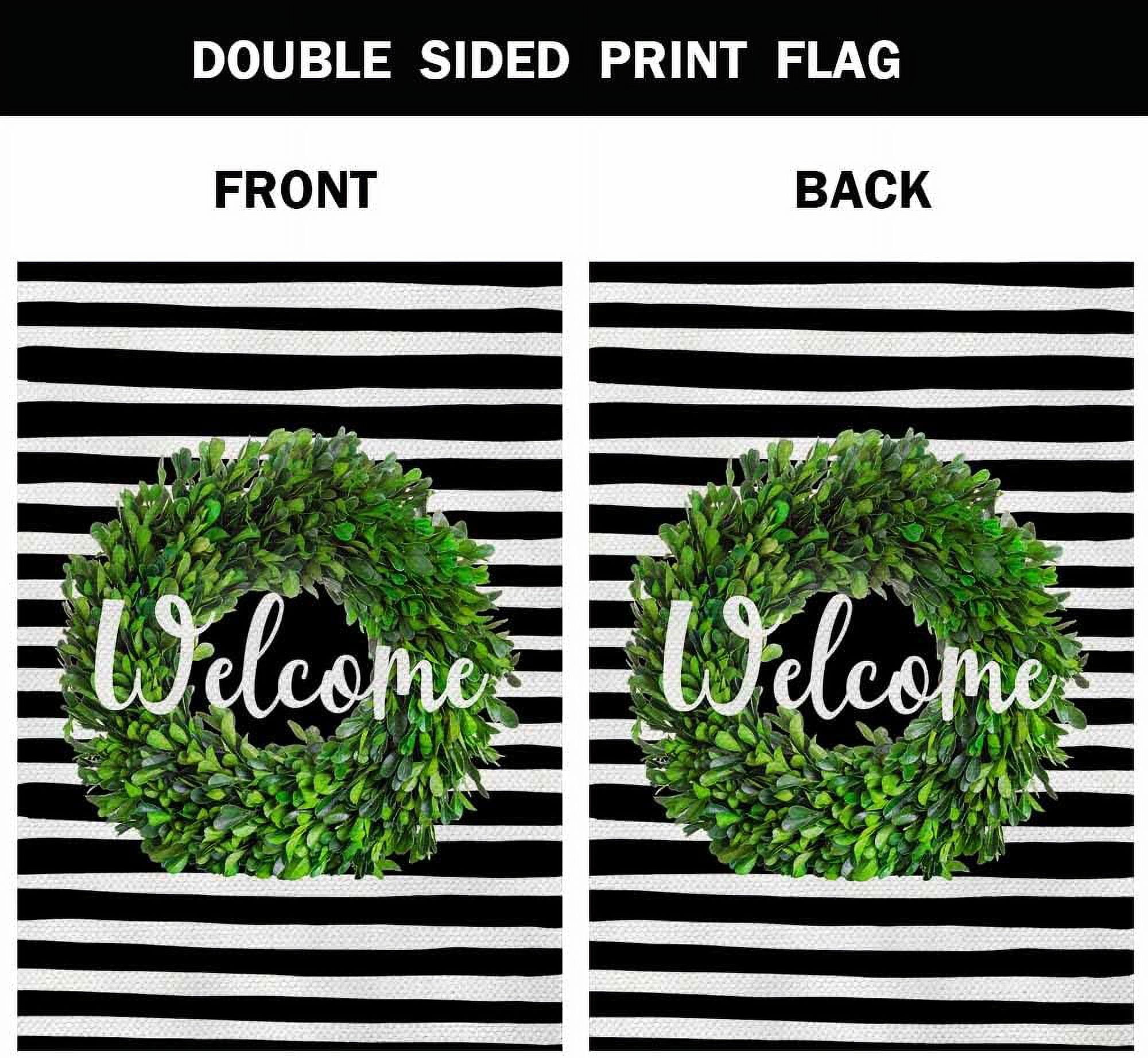 Boxwood Wreath Welcome House Flag 28 x 40 Inch Large Vertical Double Sided Black and White Stripes Background Seasonal Outside Décor for Garden Yard Farmhouse Flags