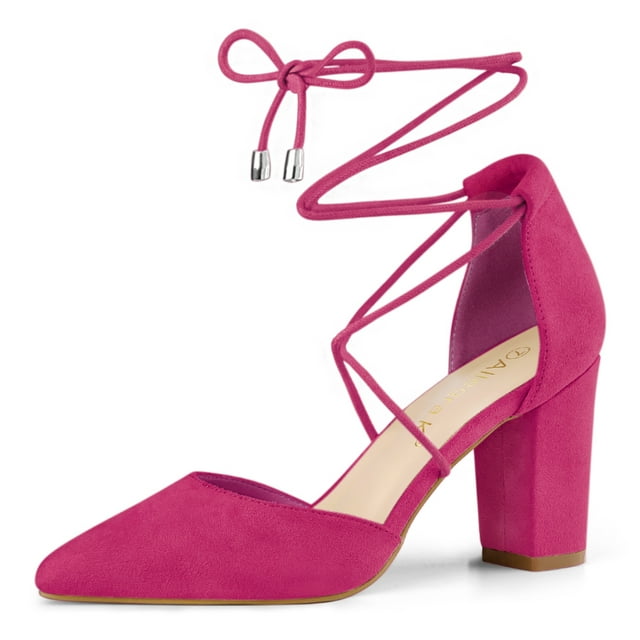 BLISSFUL STEP Escarpins à Lacets pour Femme à Bout Pointu à Talon Épais Rose Vif US 7.5