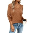 thumbnail image 3 of Womens Knitted Fall Sweater, Long Sleeve Pullover for Women Fashion Loose Fit Solid Color Hollow V Neck Sweaters, 3 of 6