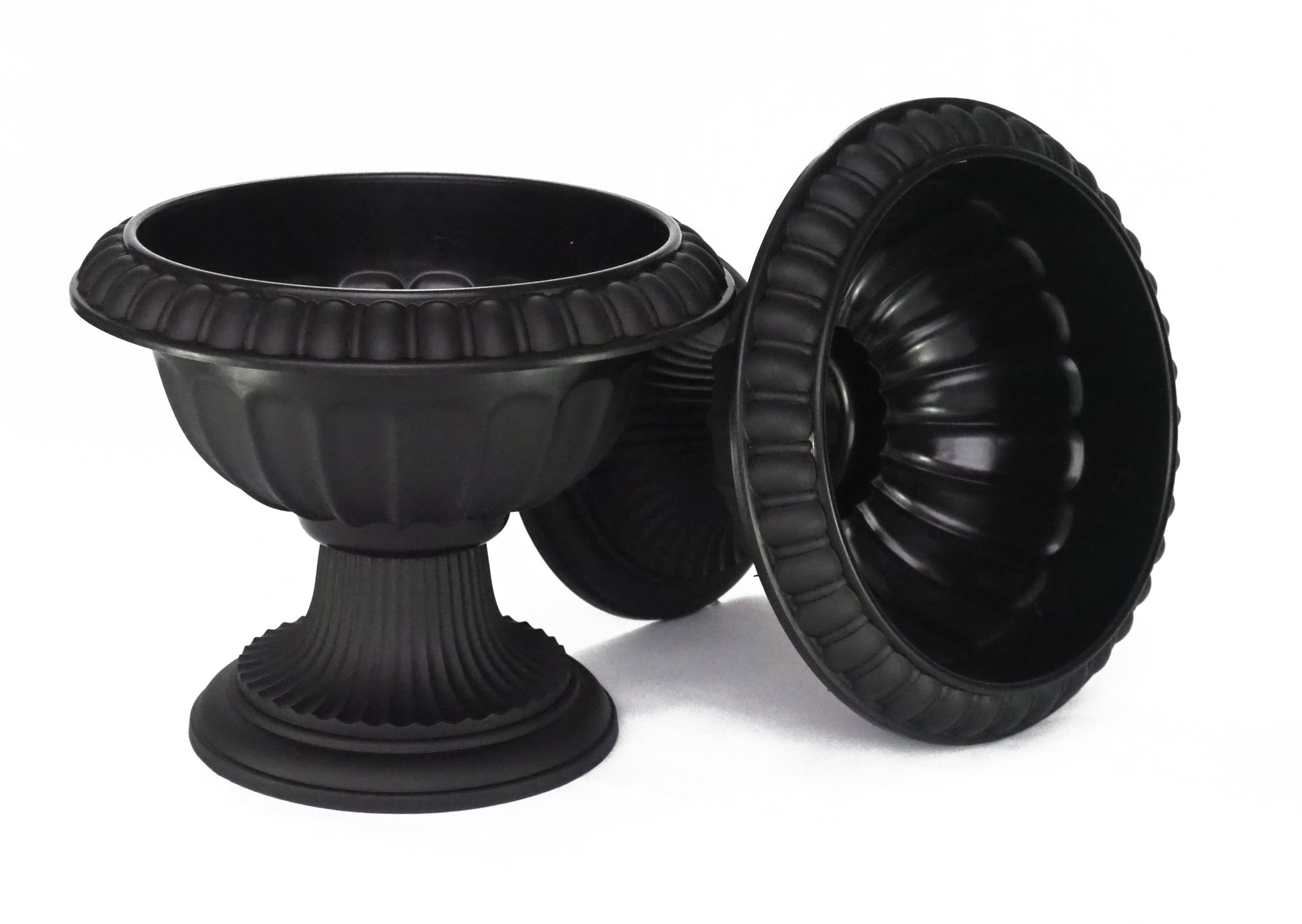 12" Round Plastic Planter Rustic Look (2 Count, Easy to Assemble) Flower Seedlings Nursery Pot / Urn with Wide Base for Garden Patio Office Ornaments Home Decor Long Lasting Reusable Lightweight