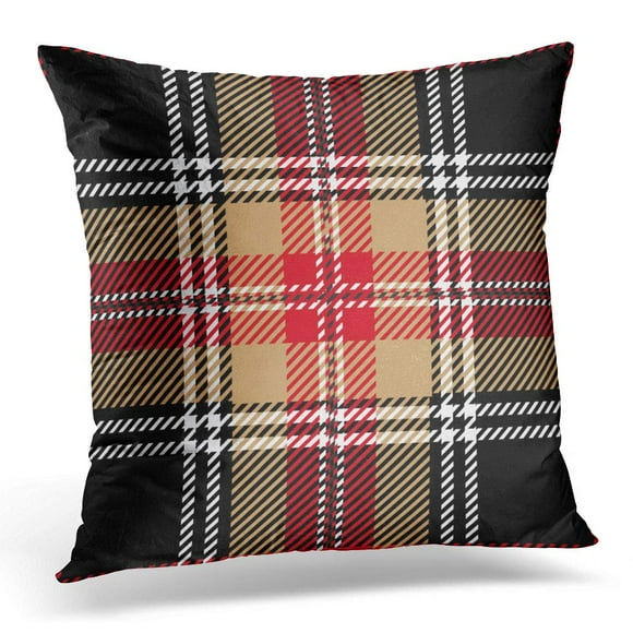 BOSDECO White British Black Tartan Plaid Design Beige Celtic Pillowcase Pillow Cover Cushion Case 18x18 inch