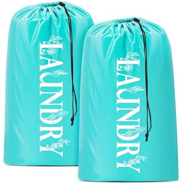 HAYAN Laundry bags, 2 Pack Travel Laundry Bag for Dirty Clothes with Drawstring, Heavy Duty Laundry Bag for Traveling Camping, Easy Fit a Laundry Hamper or Basket Travel Essentials (Green)
