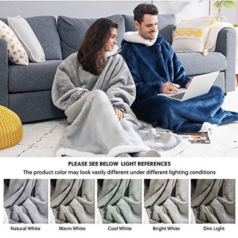 Bedsure Standard Side Split and Belt Wearable Blanket Hoodie, Long Sherpa  Fleece Blanket Sweatshirt with Warm Big Hood, Grey - Walmart.com
