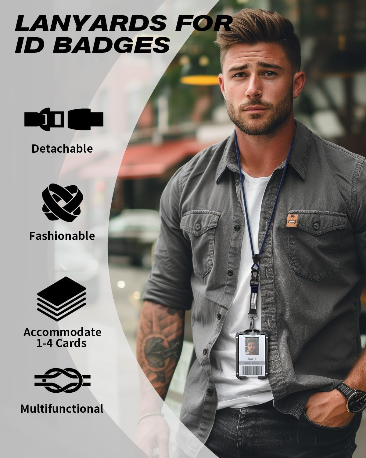 Badge Holder with Heavy Duty Breakaway Lanyard, Carbon Fiber-Texture, Durable ID Card Holder (Holds 6 Cards) with Quick Release Detachable Buckle, Metal Clip, American Flag