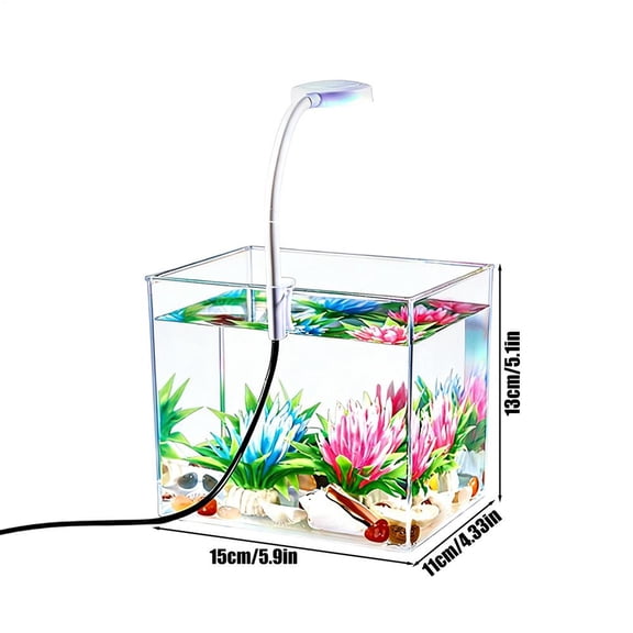 Desktop Fish Tank with Clip Light Clear Plastic Aquarium, Non-Slip Base Betta Fish Habitat for Home Bedroom Living Room
