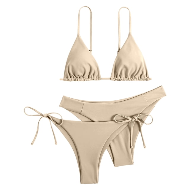 DGMIOCS Women's Triangle Bikini Bikini Set Beige S