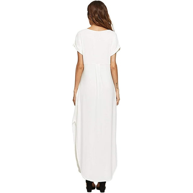 Women's V Neck Side Pockets Split Hem Beach Long Maxi Dress