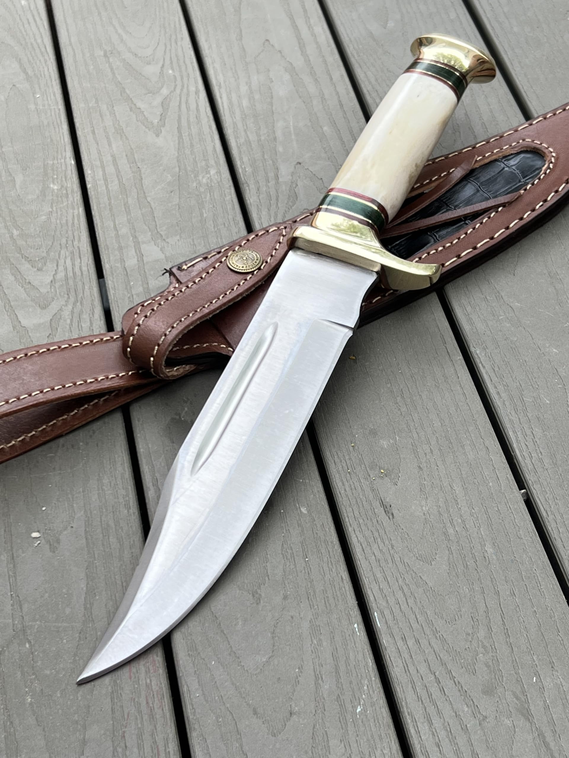 Poshland Custom Handmade D2 Steel 12.5 Inches Hunting Knife - Perfect Grip Bone Handle with Brass fitting (REG-225)