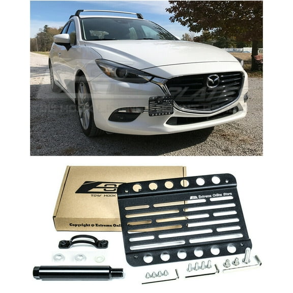 Extreme Online Store 2017-2018 Mazda 3 Mazda3 | EOS Plate Version 1 Mid Sized Front Bumper Tow Hook License Relocator Mount Bracket