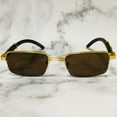 thumbnail image 2 of Men Sunglasses Small Half Rim Gold Metal Rap Small Shades Rectangular Brown, 2 of 2
