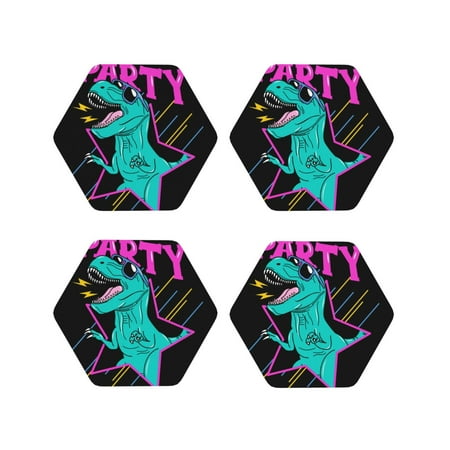 

Tideii Rex Dinosaur With Sunglasses for Leather Coasters 4 Pieces Anti-fouling and Anti-scalding Decorative Coasters Suitable for Restaurants Kitchens Coffee Shops-Hexagon