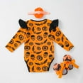 thumbnail image 6 of Weebloom Halloween Outfits For Girls 3 Piece Set Long Sleeve Pumpkin Bat Print Romper With Shoes Hair Accessories Holiday Party Funny Girl Outfit Multicolour, 6 of 9