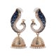 thumbnail image 1 of Pendientes retro indios de Bollywood, pendientes étnicos Kundan de pavo real Jhumka Jhumki, 1 of 4