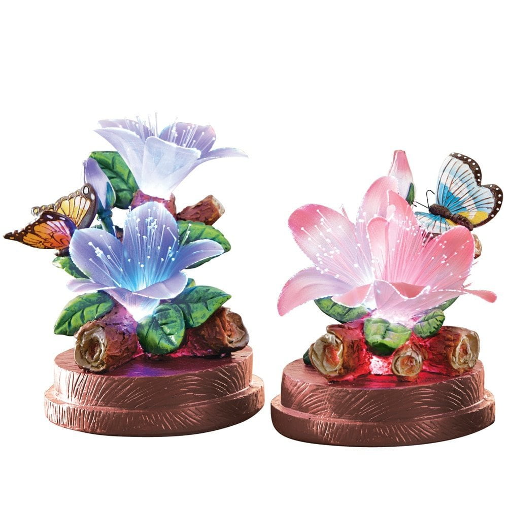 Fiber Optic Butterfly Statues Set Of 2, Set of two hand painted