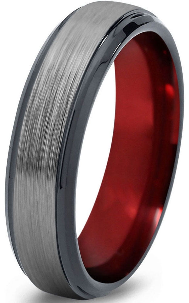 Tungsten Wedding Band Ring 6mm for Men Women Red Black