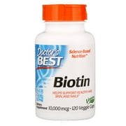 Doctor's Best Biotin 10,000 mcg, Supports Hair, Skin, Nails, Boost Energy, Nervous System, Non-GMO, Vegan, Gluten Free, 120 VC, Pack of 2