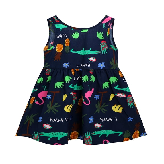 Gunia Baby Girls Hawaiian Dress Toddler Kids Sleeveless Printed Animal Skirt Princess Clothes Sundress For Holiday Beach Black Dress For Girls 6M-6Y