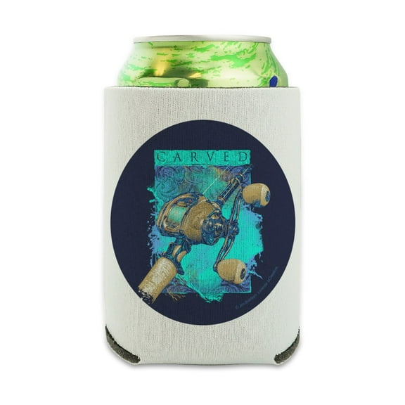 Carved Bass Fishing Rod Baitcaster Reel Can Cooler - Drink Sleeve Hugger Collapsible Insulator - Beverage Insulated Holder