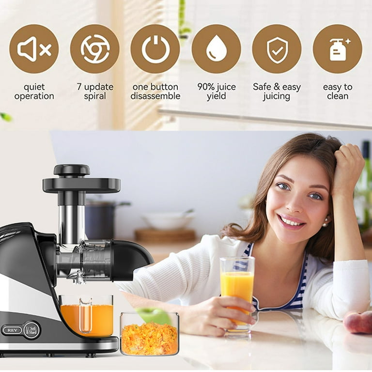 Mecity Small Masticating Juicer Electirc Slow Juicer with Reverse Function  For Home, Easy to Clean Juicer Extractor with Travel Bottle, Self-Feeding