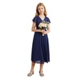 thumbnail image 2 of iixpin Kids Girls Cap Sleeve Chiffon Wedding Bridesmaid Dress V Neck Ruched Formal Gowns Navy Blue 8, 2 of 7