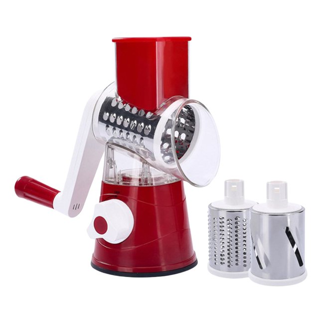 Red Multi Functional Hand Crank Household Kitchen Manual Meat Grinder Drum 3 In 1 Vegetable Cutter Slicer Red