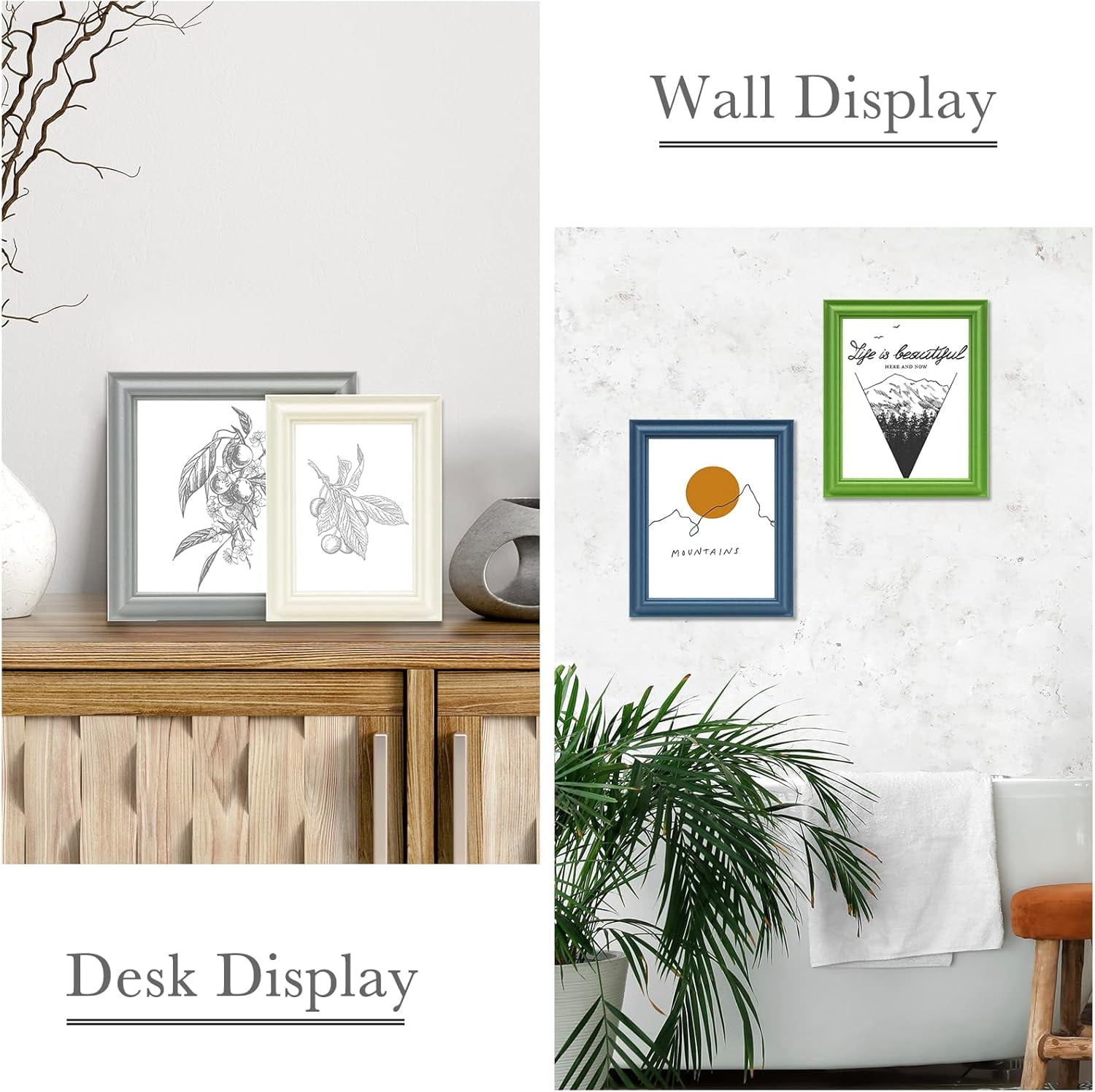 VIOLABBEY 8x8 Picture Frame Set of 4, 8 x 8 Square Picture/Photo Frame for Wall Mounted or Tabletop Display, Real Glass, Family Friends Gift (Green+White+Grey+Blue)
