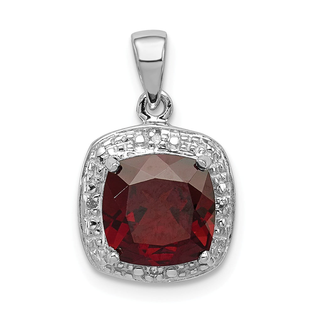 Solid 925 Sterling Silver Garnet January Red Gemstone and Diamond ...