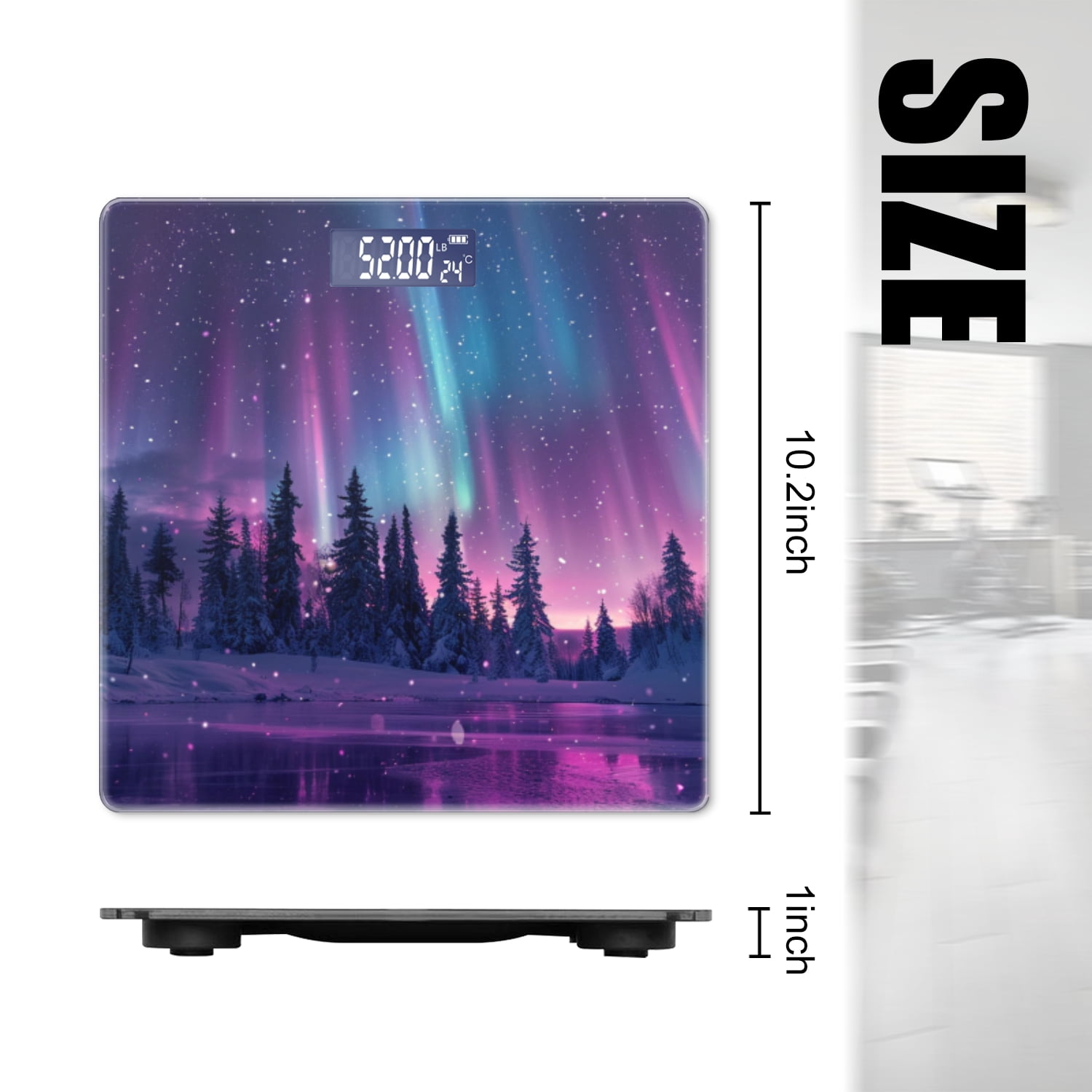 High Precision Body Weight Scale Smart Bathroom Scales with Large LCD Display(400lbs),Decorative for Bedroom-Beautiful Northern Lights Display Over The Snowy Forest