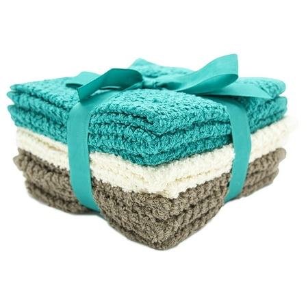 Living Fashions Washcloths Set of 8 - Popcorn weave texture designed to exfoliate your hands, body or face - Extra Absorbent Ring Spun Cotton - Size 12