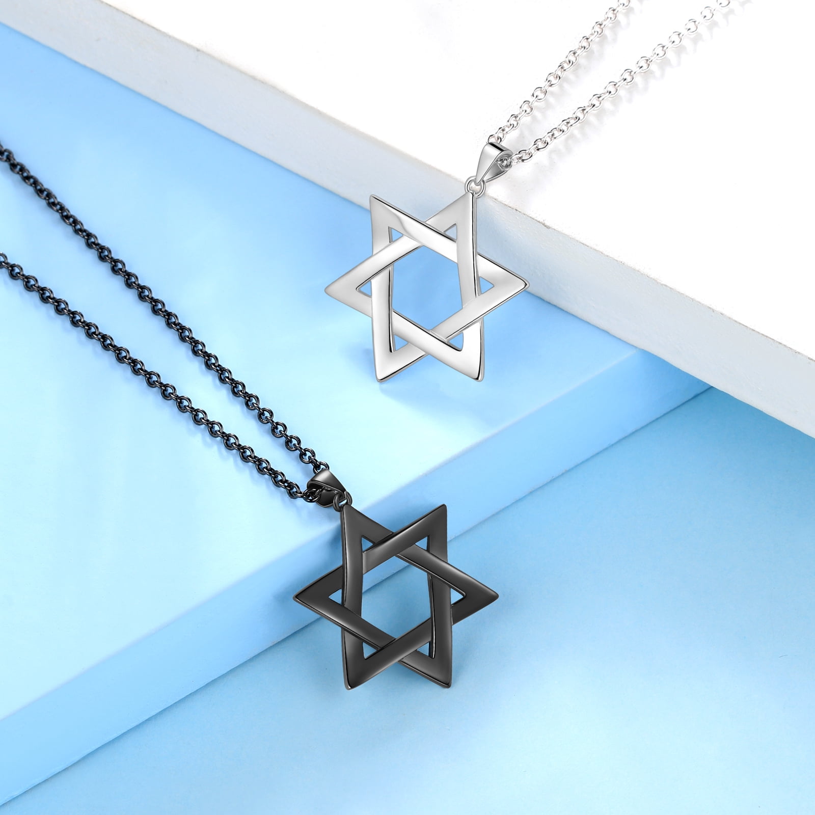 Jewmon Jewish Star Necklace for Women Men Black Gold Over 925 Silver Magen David Star Necklace Protection Jewelry