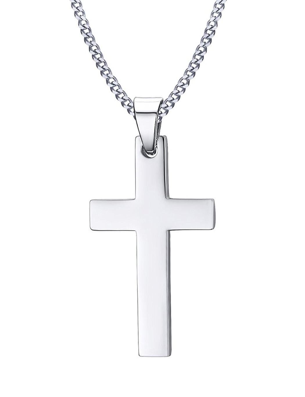 Black Silver Stainless Steel Cross Pendant Unisex's Mens Necklace Chain