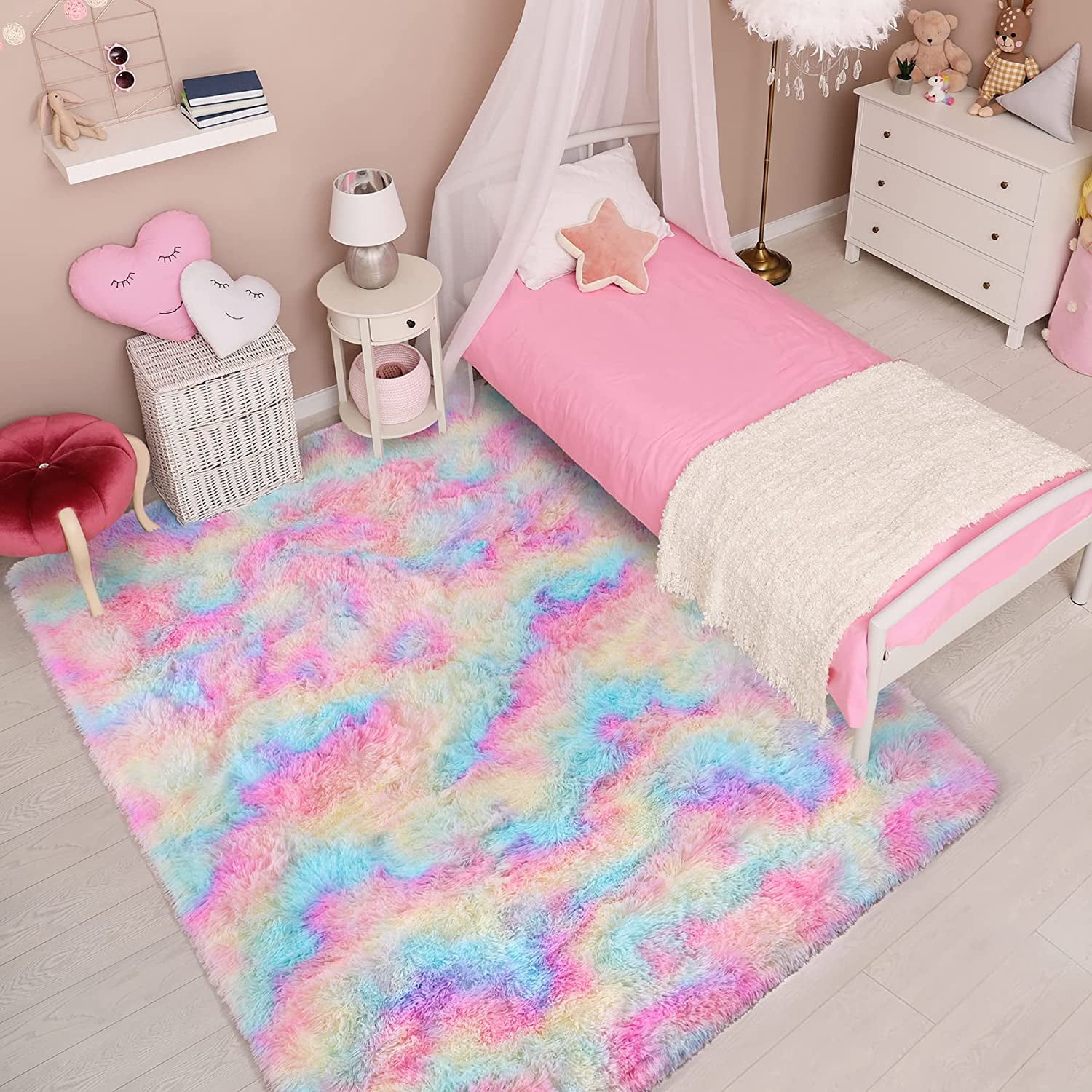 Lochas Cute Rainbow Area Rug Fluffy Colorful Carpet Soft Rugs for Living Room Bedroom Home Decor,4'x6',Rainbow